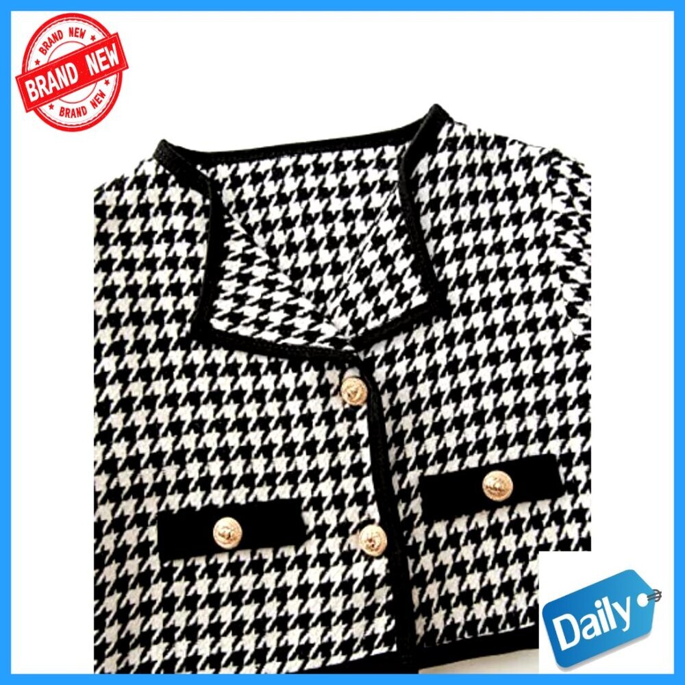 Girls Houndstooth Tweed Jacket Skirt Set Tea Party Outfit 2 Piece - Picture 5 of 5